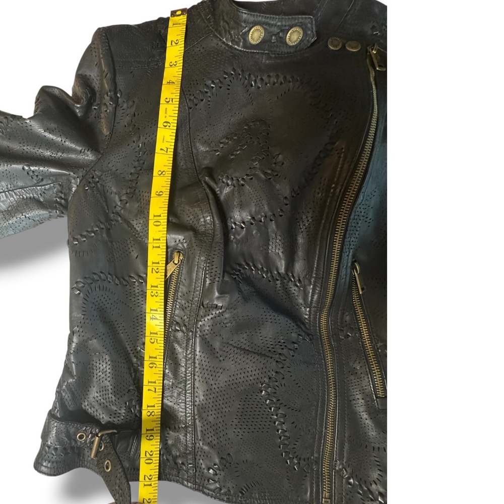 Ralph Lauren Moto Jacket NEW Women 8 Black Laser Cut Leather Biker Chic Luxury - Picture 6 of 12